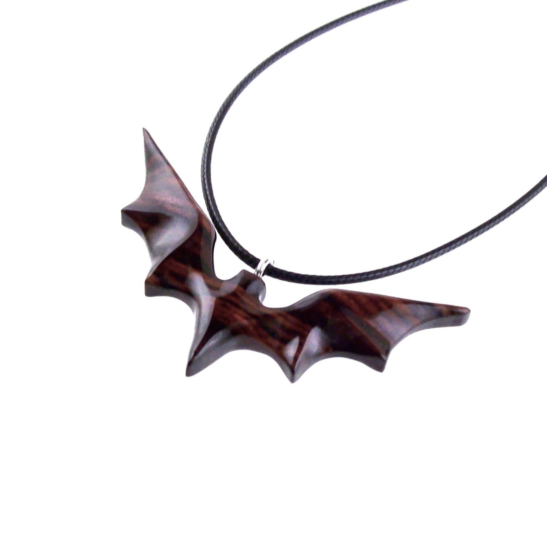 Hand Carved Bat Necklace, Wooden Bat Pendant, Totem Spirit Animal Handmade Wood Jewelry for Men Women