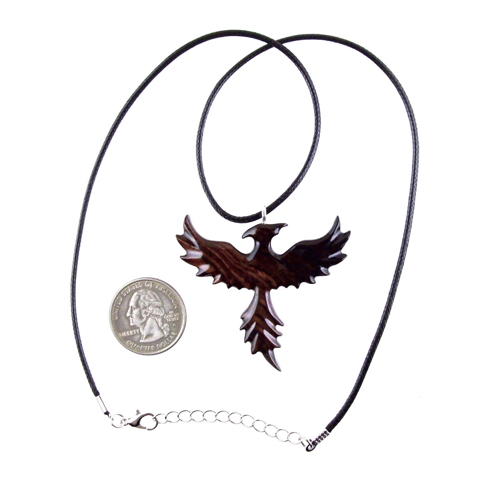 Hand Carved Phoenix Necklace, Wooden Rising Phoenix Pendant for Men or Women, Wood Firebird Necklace, Fantasy Inspirational Jewelry