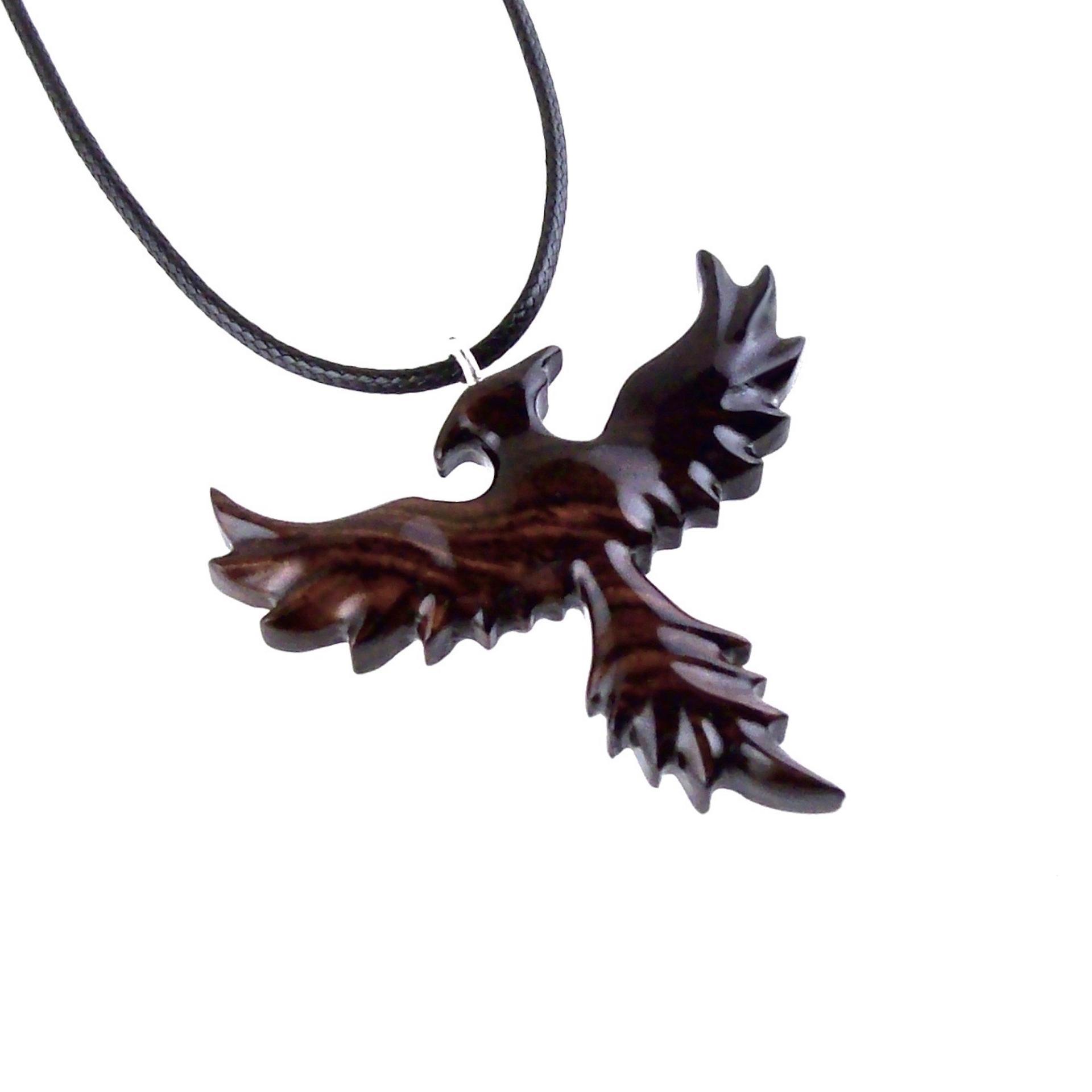 Hand Carved Phoenix Necklace, Wooden Rising Phoenix Pendant for Men or Women, Wood Firebird Necklace, Fantasy Inspirational Jewelry