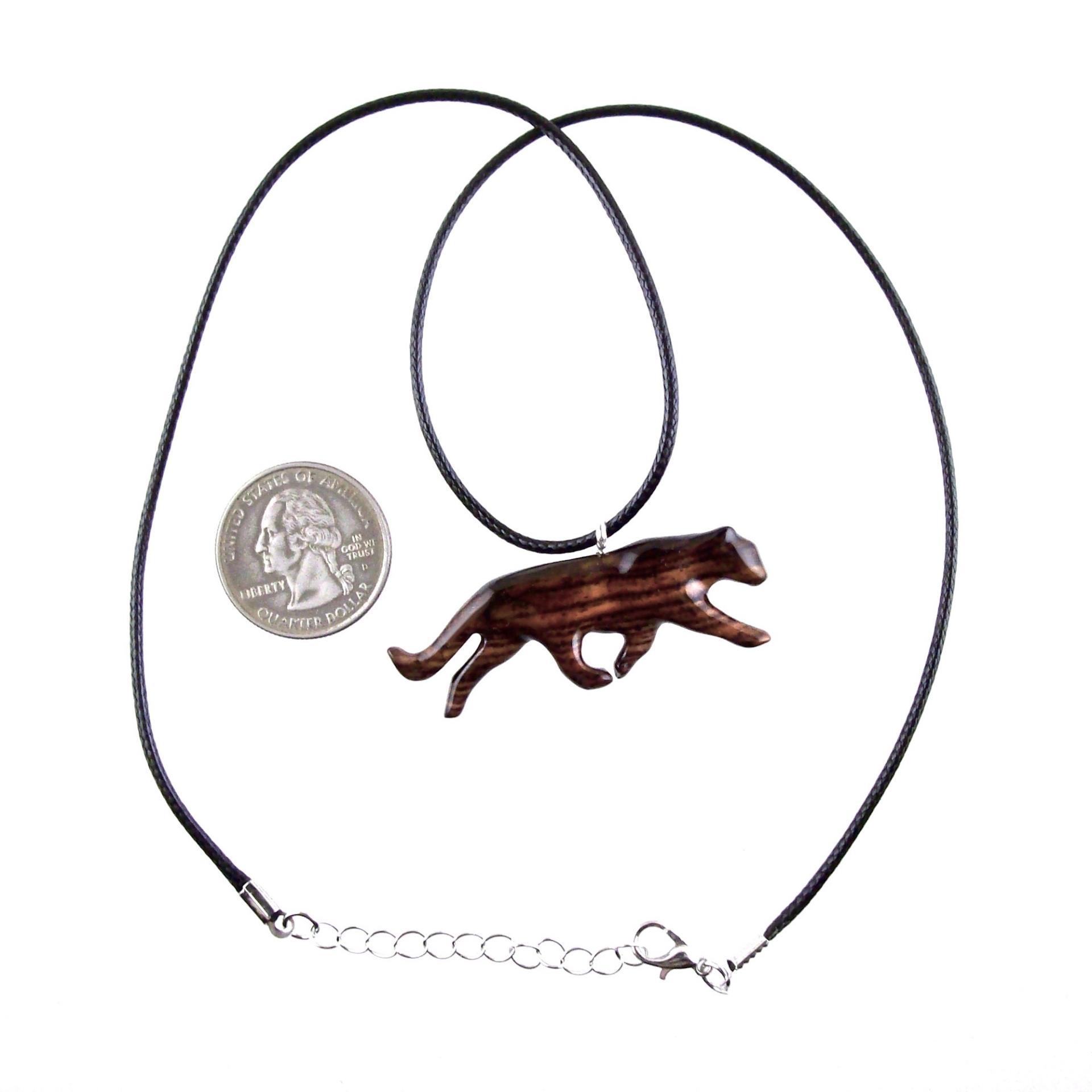 Hand Carved Puma Pendant, Wooden Panther Necklace, Cougar, Mountain Lion, Big Cat Animal Wood Jewelry for Men or Women, Gift for Him Her