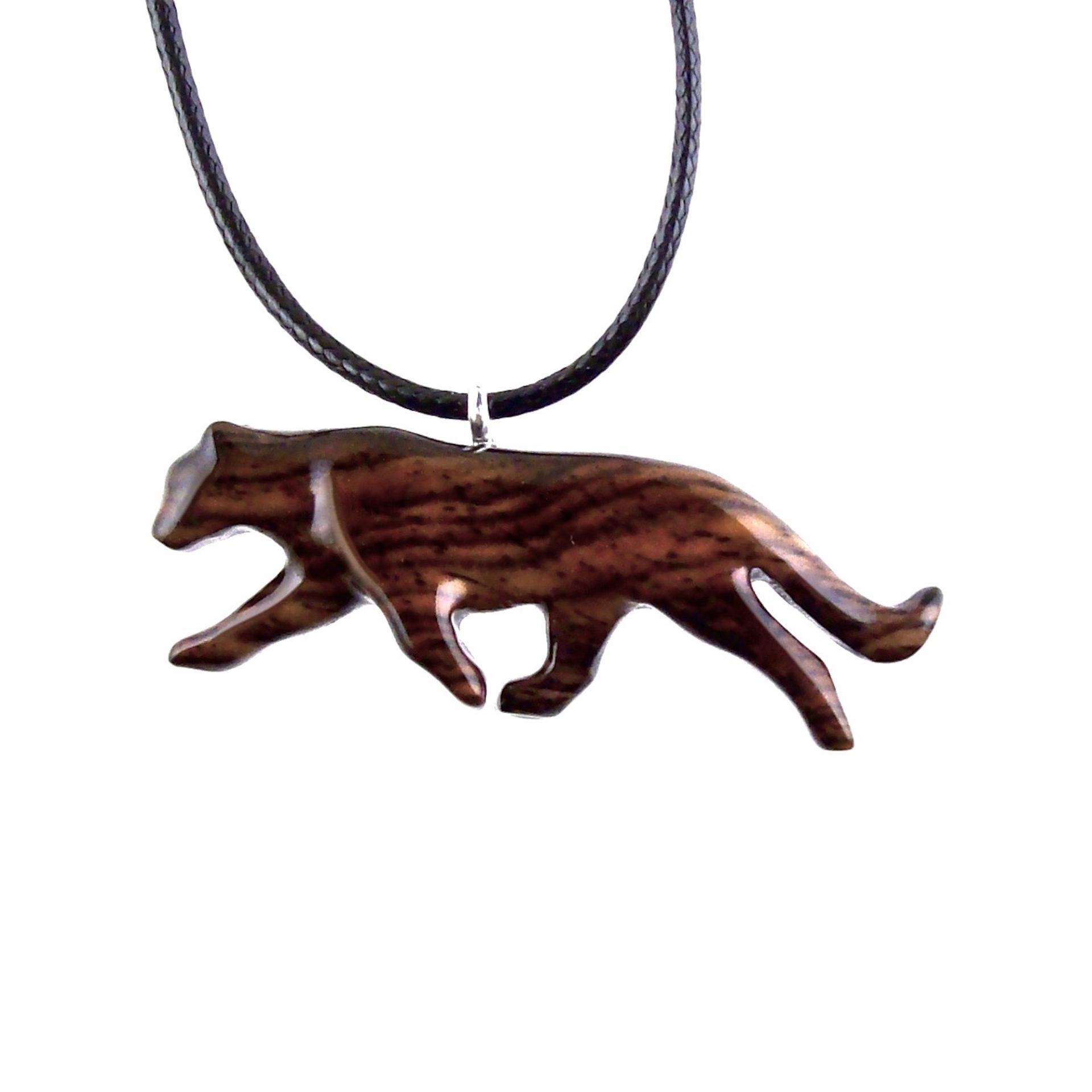 Hand Carved Puma Pendant, Wooden Panther Necklace, Cougar, Mountain Lion, Big Cat Animal Wood Jewelry for Men or Women, Gift for Him Her