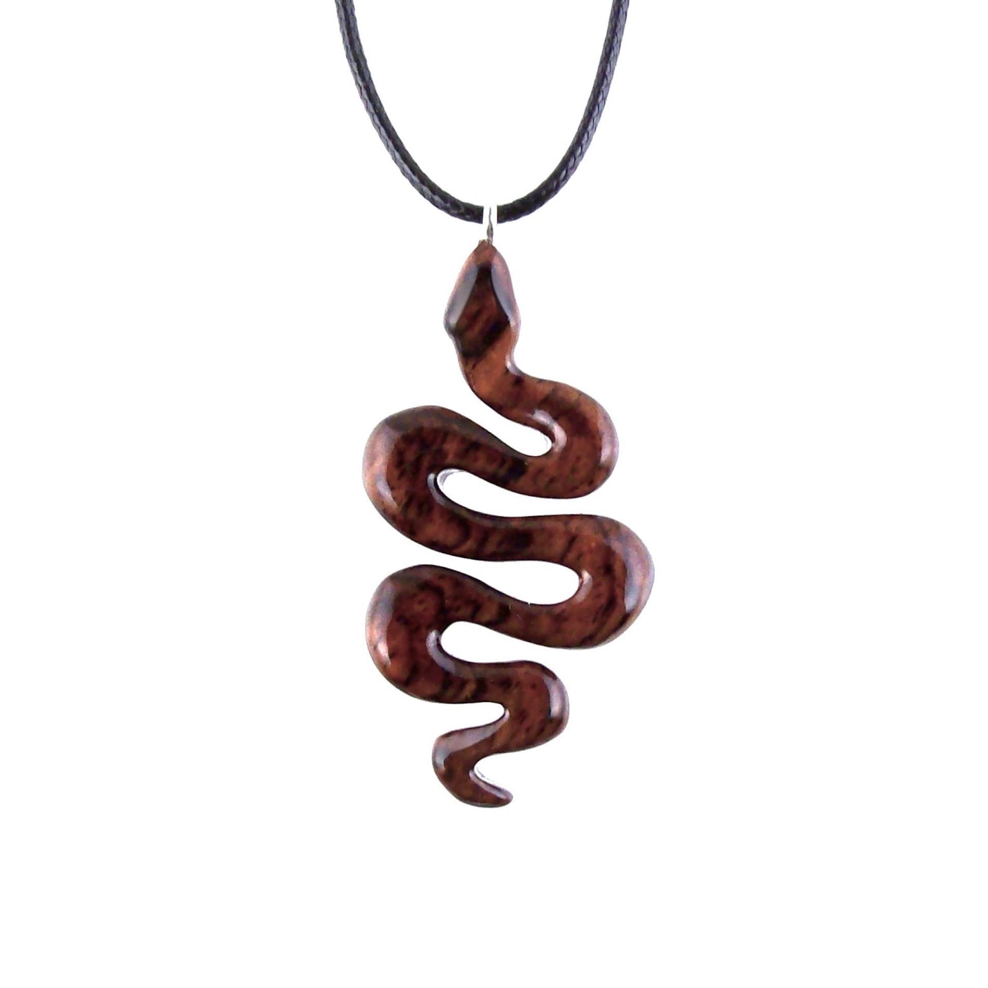 Snake Necklace for Men or Women, Hand Carved Wooden Snake Pendant, Wood Serpent Necklace, Totem Reptile Jewelry