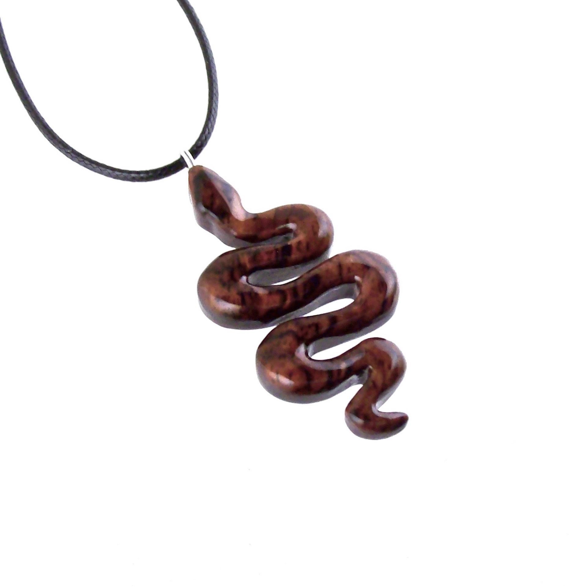 Snake Necklace for Men or Women, Hand Carved Wooden Snake Pendant, Wood Serpent Necklace, Totem Reptile Jewelry