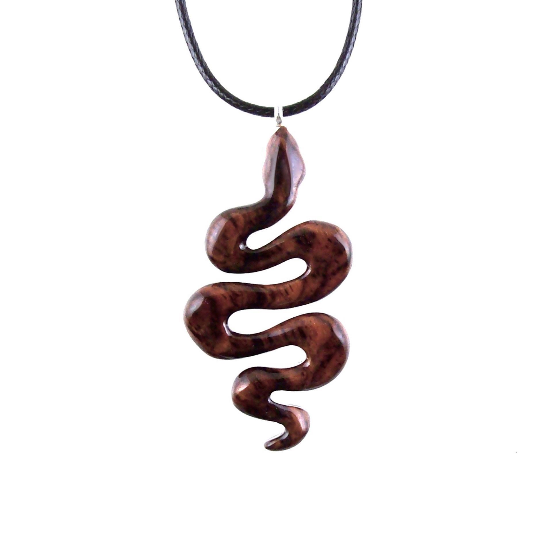 Snake Necklace for Men or Women, Hand Carved Wooden Snake Pendant, Wood Serpent Necklace, Totem Reptile Jewelry