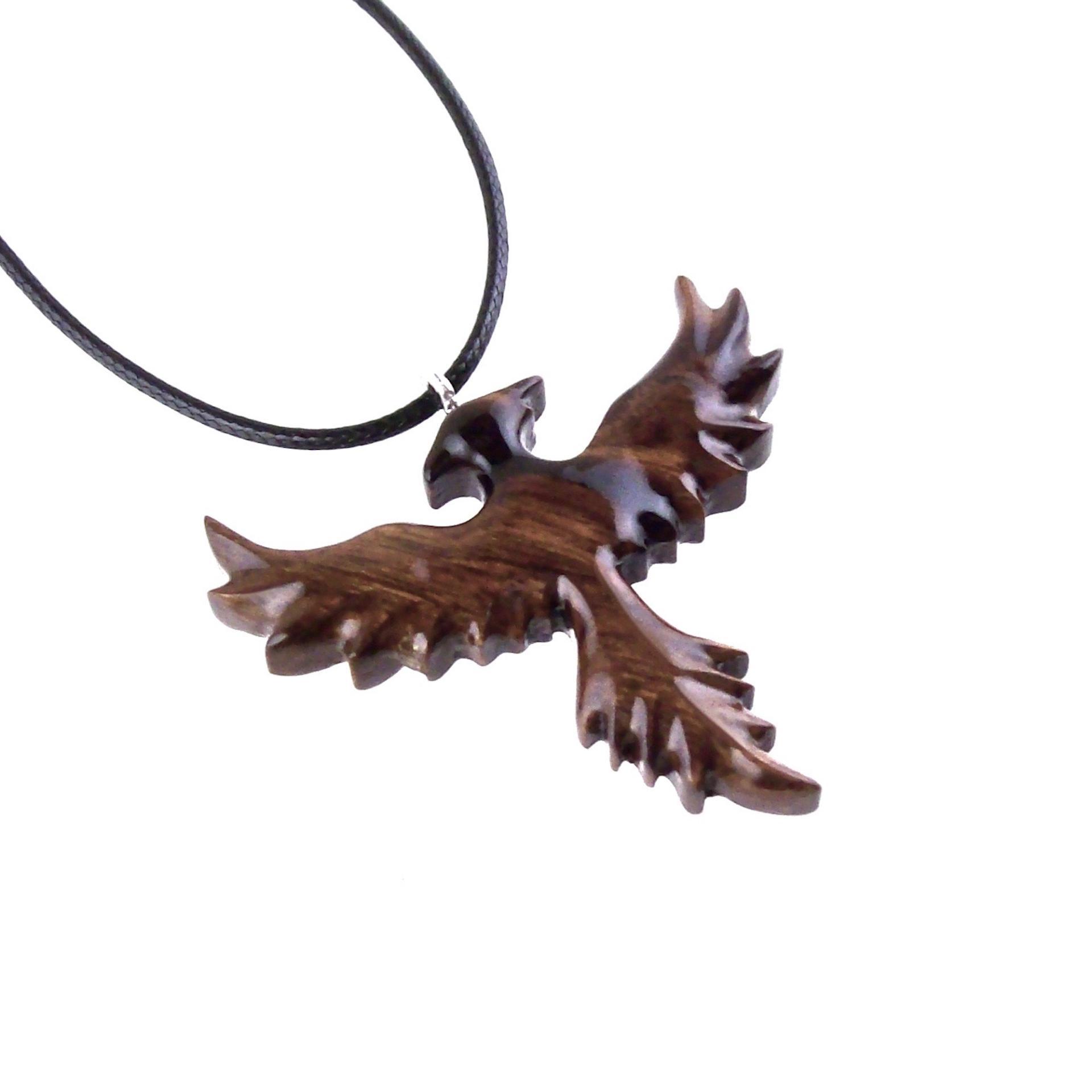 Rising Phoenix Necklace, Hand Carved Wooden Phoenix Pendant, Fantasy Wood Jewelry, Firebird Inspirational Gift for Him Her