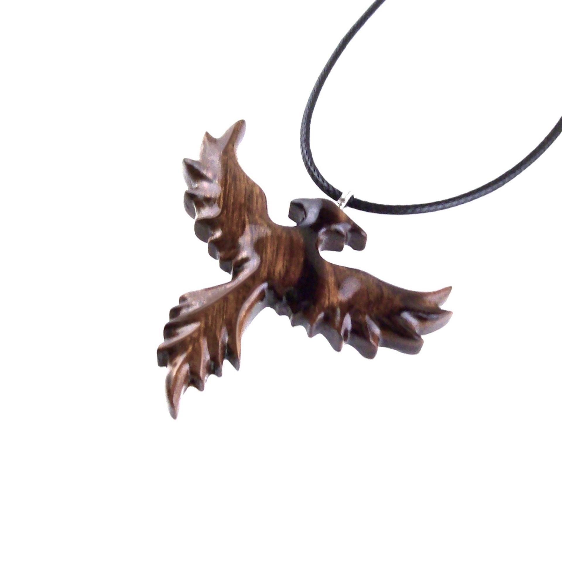 Rising Phoenix Necklace, Hand Carved Wooden Phoenix Pendant, Fantasy Wood Jewelry, Firebird Inspirational Gift for Him Her