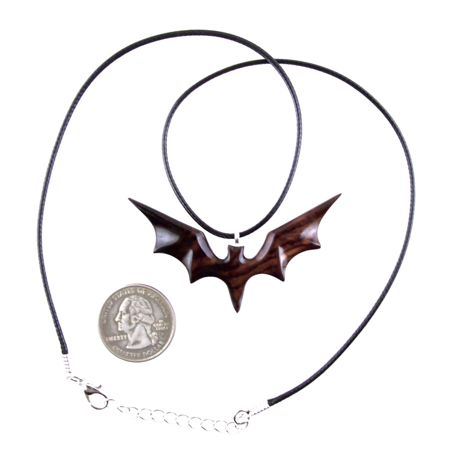 Hand Carved Bat Necklace, Wooden Bat Pendant, Totem Spirit Animal Handmade Wood Jewelry for Men Women