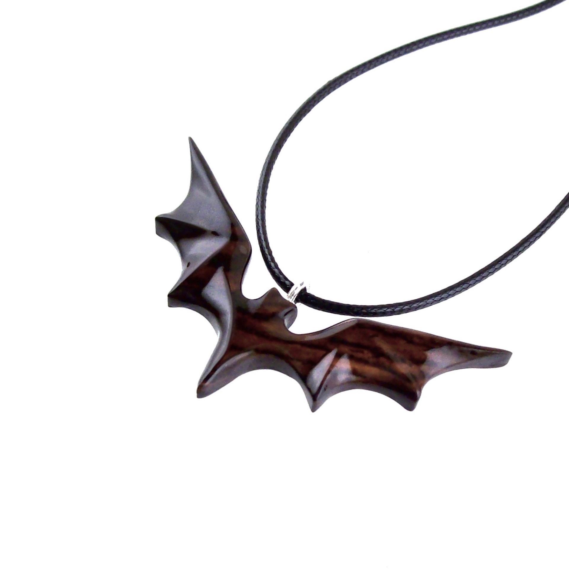Hand Carved Bat Necklace, Wooden Bat Pendant, Totem Spirit Animal Handmade Wood Jewelry for Men Women
