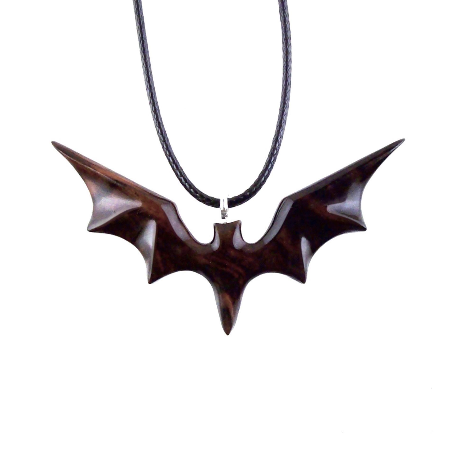 Hand Carved Bat Necklace, Wooden Bat Pendant, Totem Spirit Animal Handmade Wood Jewelry for Men Women