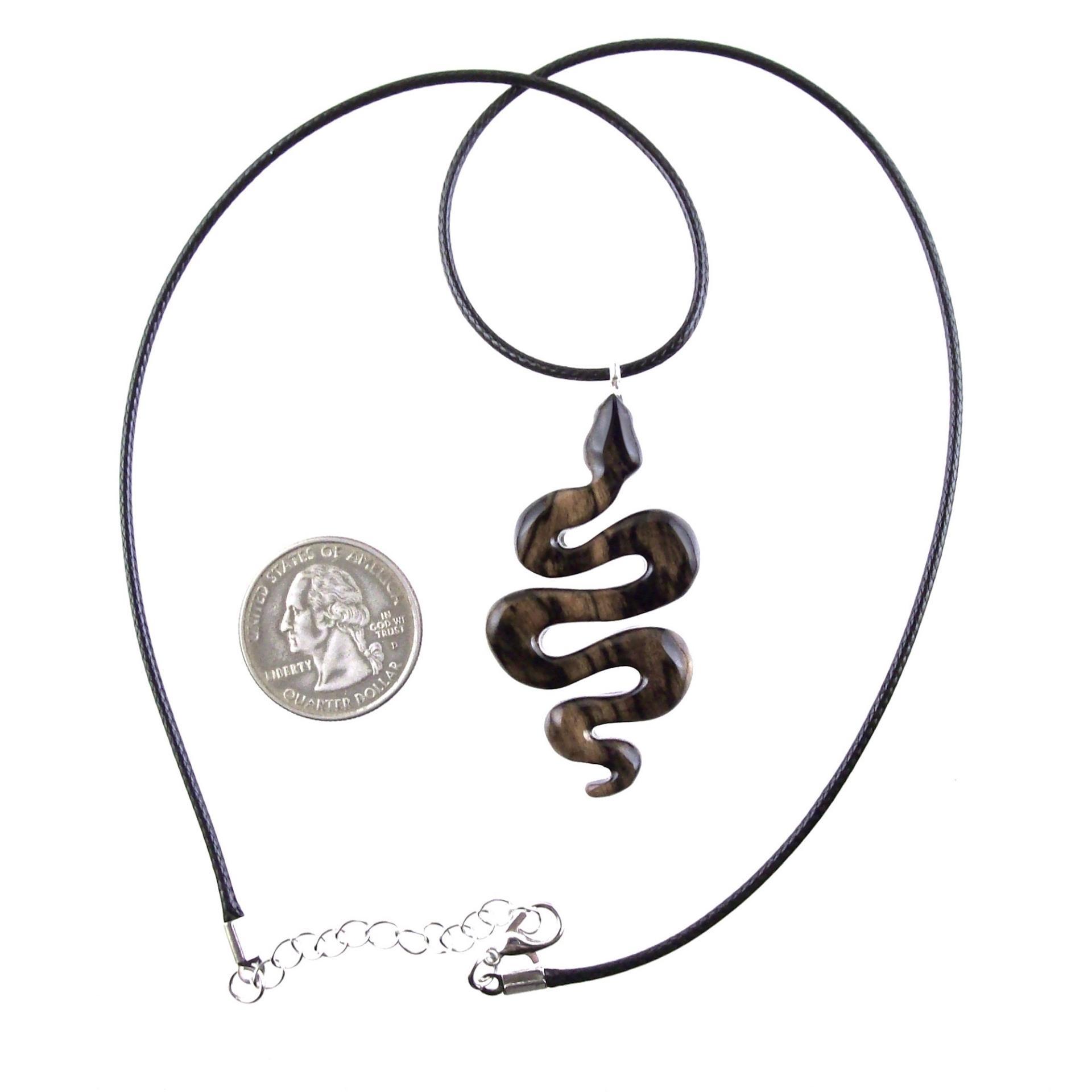 Hand Carved Wooden Snake Pendant, Snake Necklace for Men or Women, Spirit Animal Totem Reptile Wood Jewelry