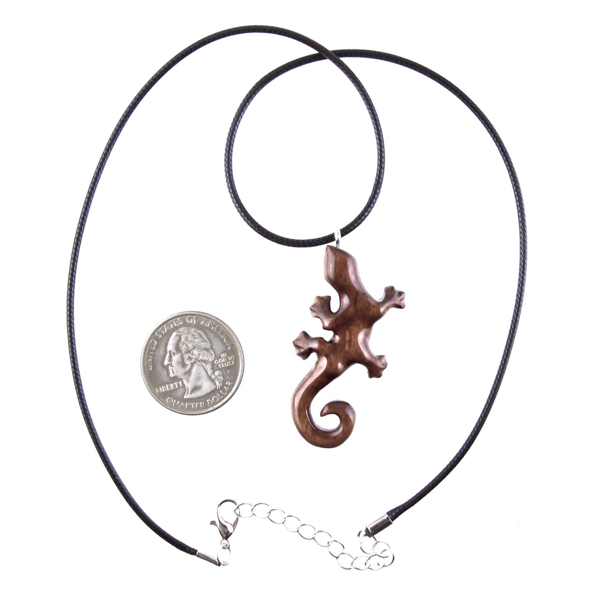 Hand Carved Gecko Pendant, Wooden Lizard Necklace, Wood Salamander Necklace, Totem Lizard Jewelry Gift for Men or Women
