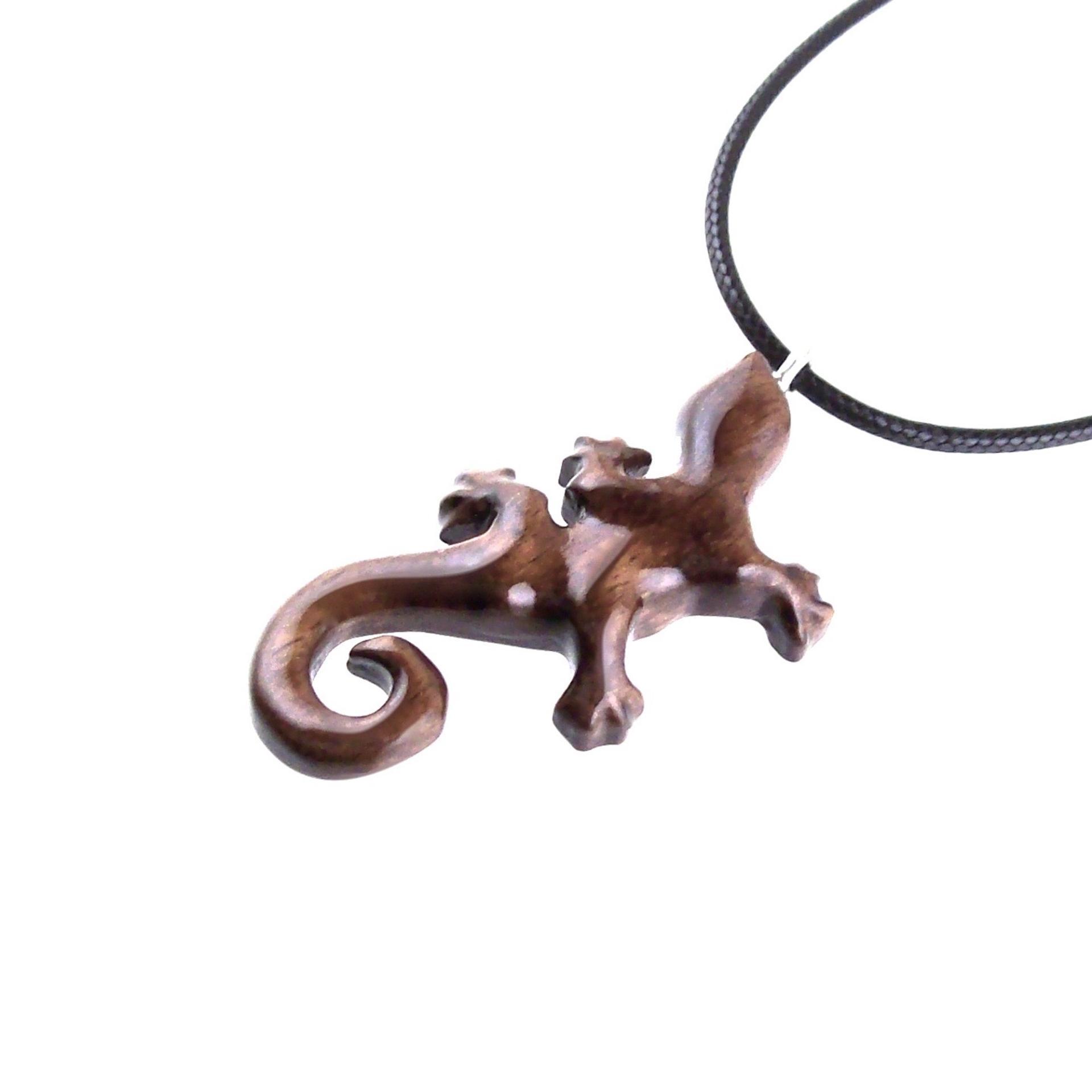 Hand Carved Gecko Pendant, Wooden Lizard Necklace, Wood Salamander Necklace, Totem Lizard Jewelry Gift for Men or Women