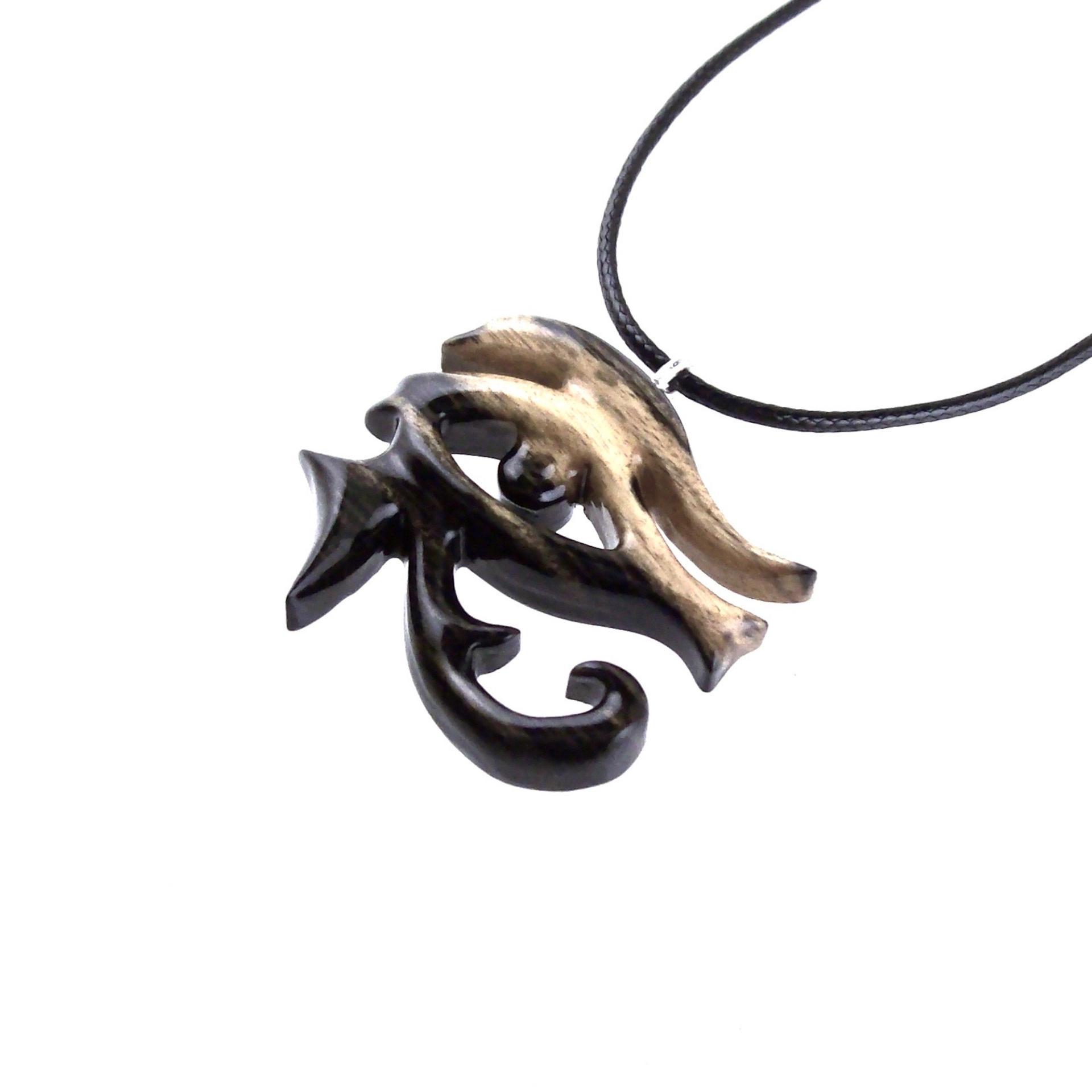 Eye of Horus Necklace, Hand Carved Wooden Eye of Horus Pendant, Eye of Ra Egyptian Amulet for Men or Women