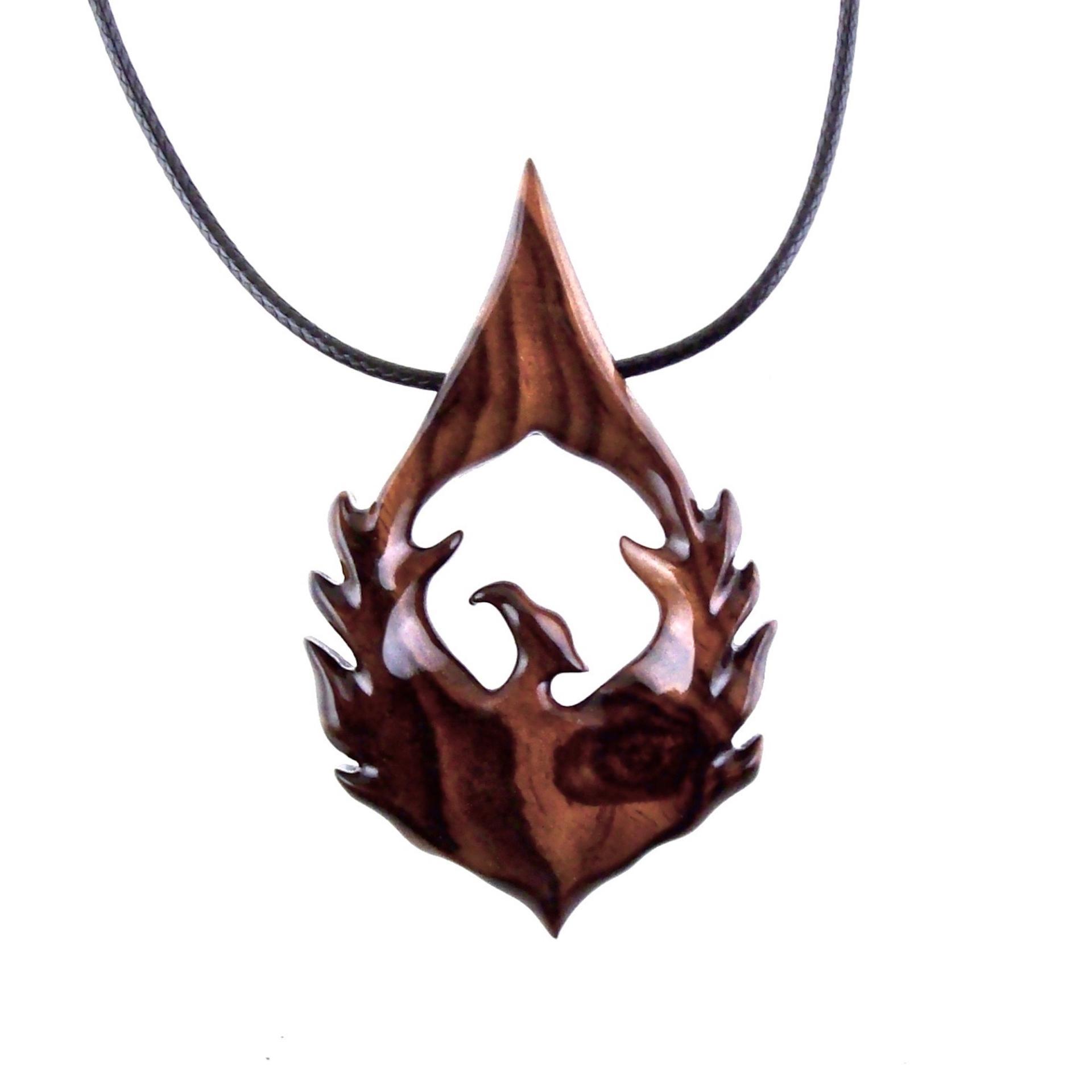 Phoenix Necklace for Men or Women, Hand Carved Wooden Phoenix Rising Pendant, Wood Firebird Necklace, Inspirational Jewelry Gift for Him Her