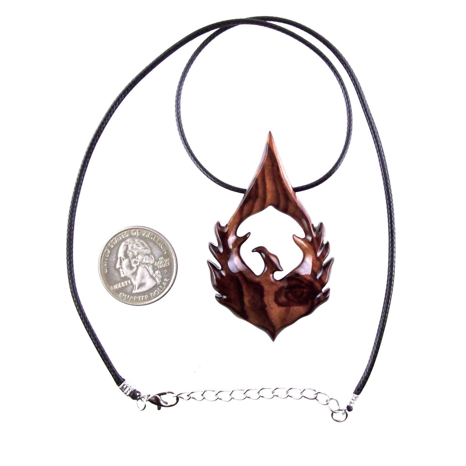 Phoenix Necklace for Men or Women, Hand Carved Wooden Phoenix Rising Pendant, Wood Firebird Necklace, Inspirational Jewelry Gift for Him Her