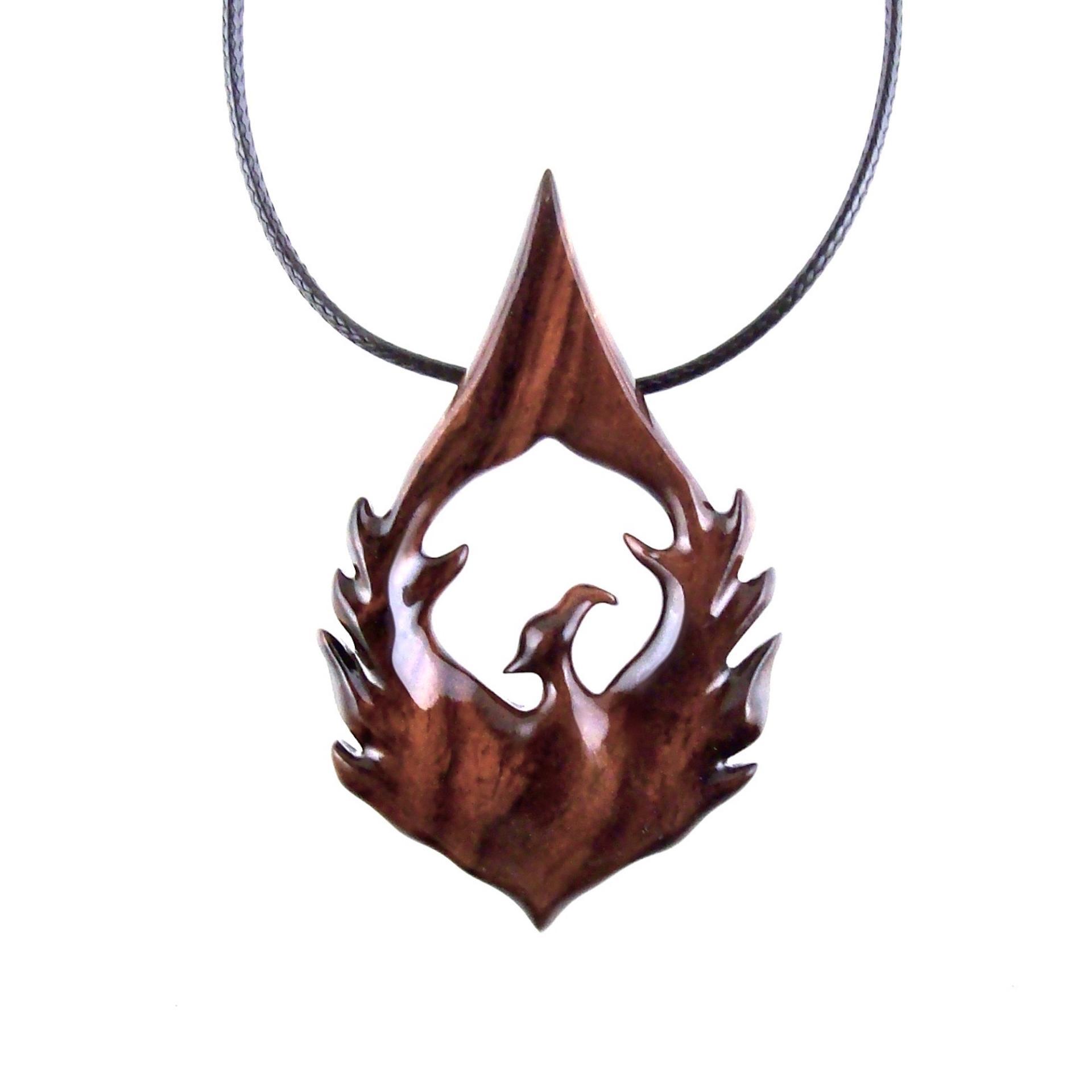 Phoenix Necklace for Men or Women, Hand Carved Wooden Phoenix Rising Pendant, Wood Firebird Necklace, Inspirational Jewelry Gift for Him Her