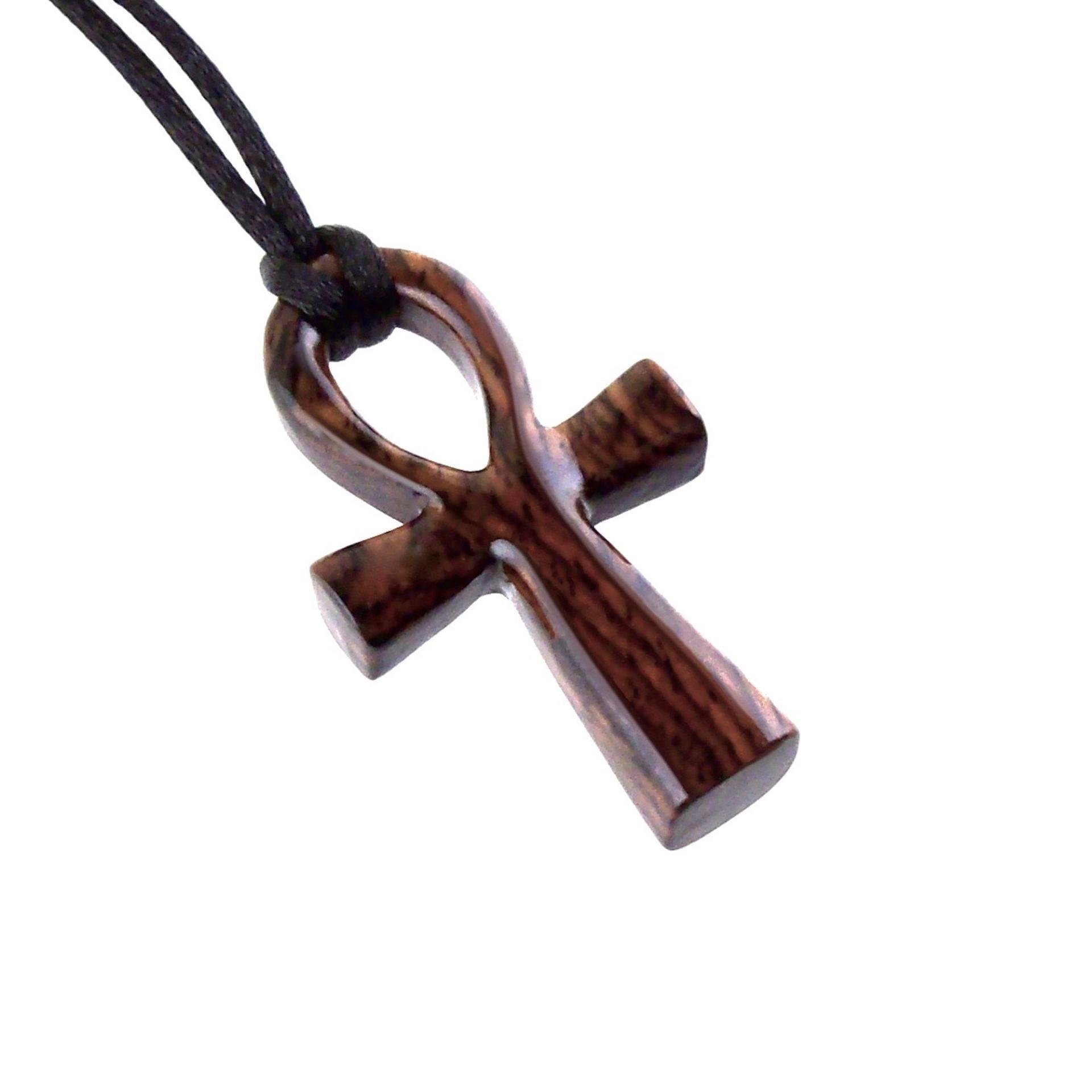Wooden Ankh Pendant, Hand Carved Egyptian Ankh Cross Necklace for Men or Women, African Wood Jewelry Gift for Him Her