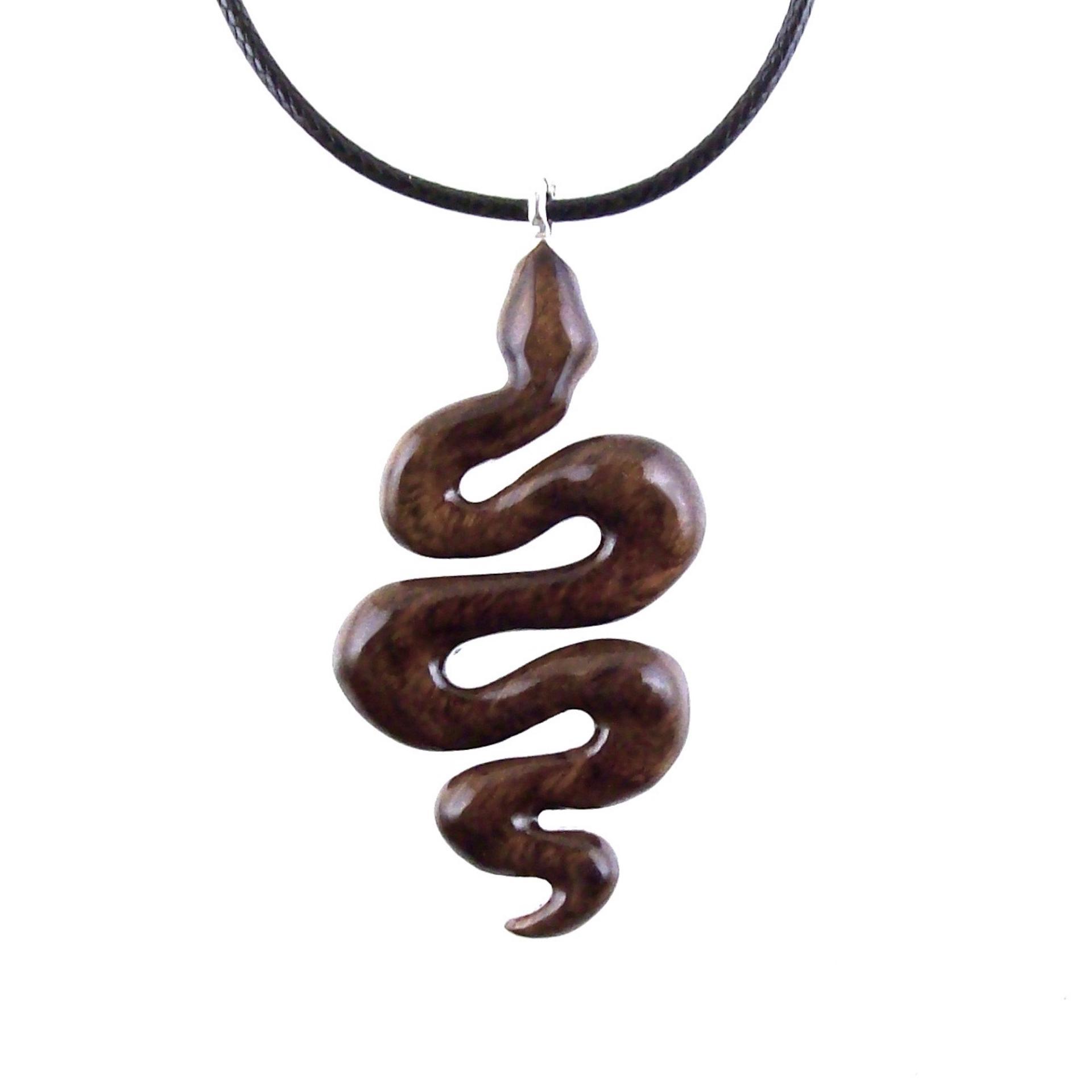 Hand Carved Wooden Snake Pendant, Snake Necklace, Wood Reptile Pendant, Totem Spirit Animal Serpent Jewelry Gift for Him Her