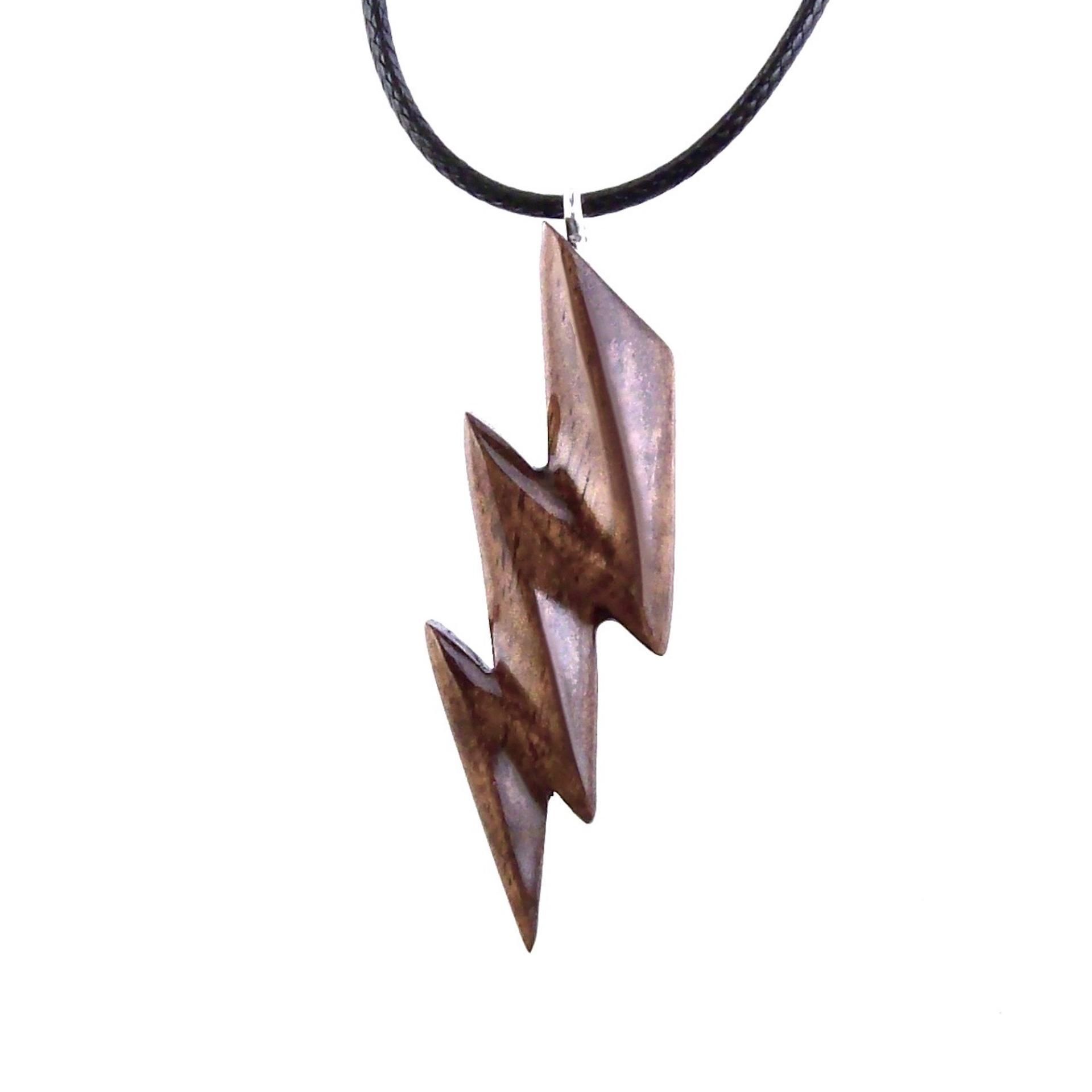 Lighting Bolt Necklace, Hand Carved Wooden Lightning Strike Pendant, Handmade Storm Wood Jewelry Gift for Her Him