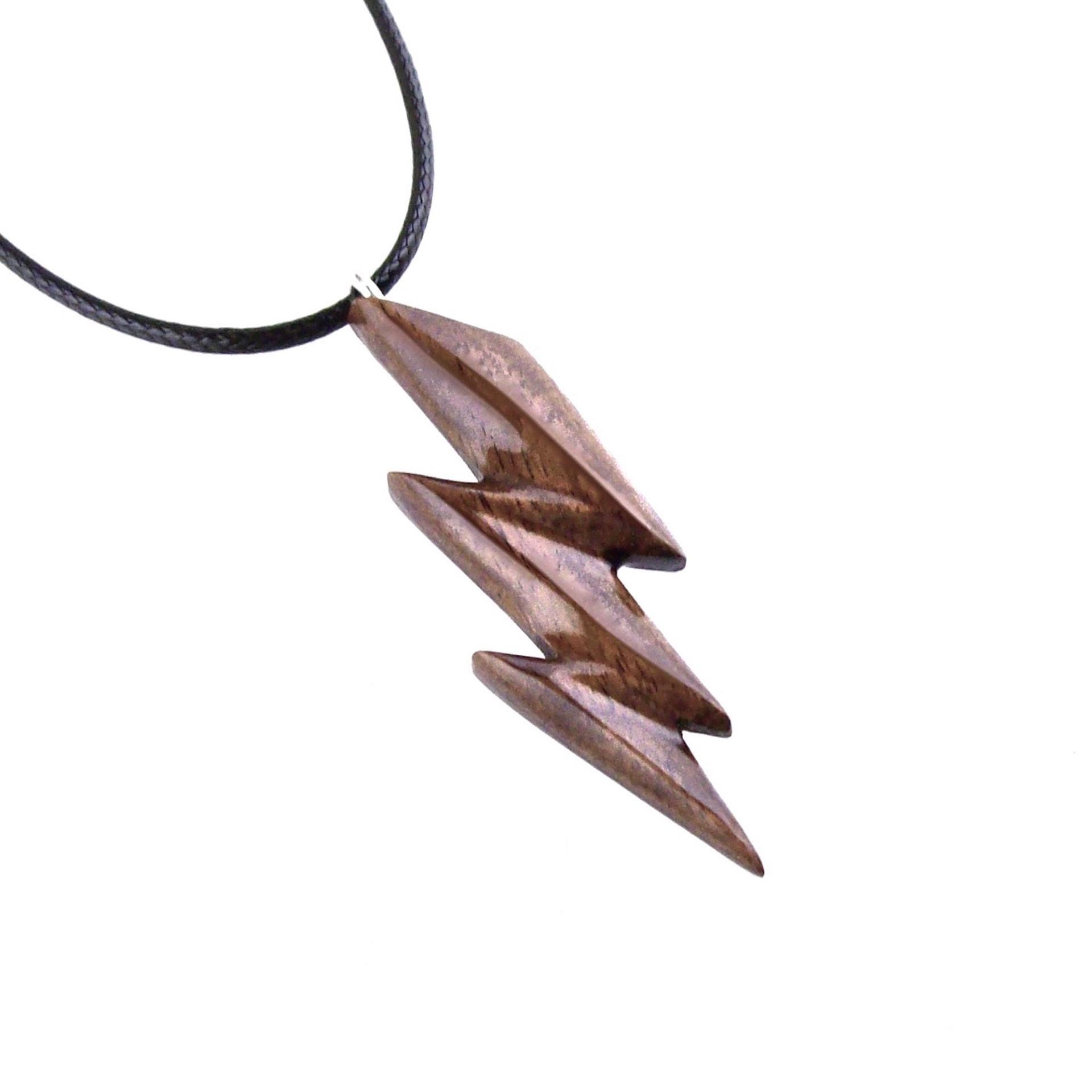 Lighting Bolt Necklace, Hand Carved Wooden Lightning Strike Pendant, Handmade Storm Wood Jewelry Gift for Her Him