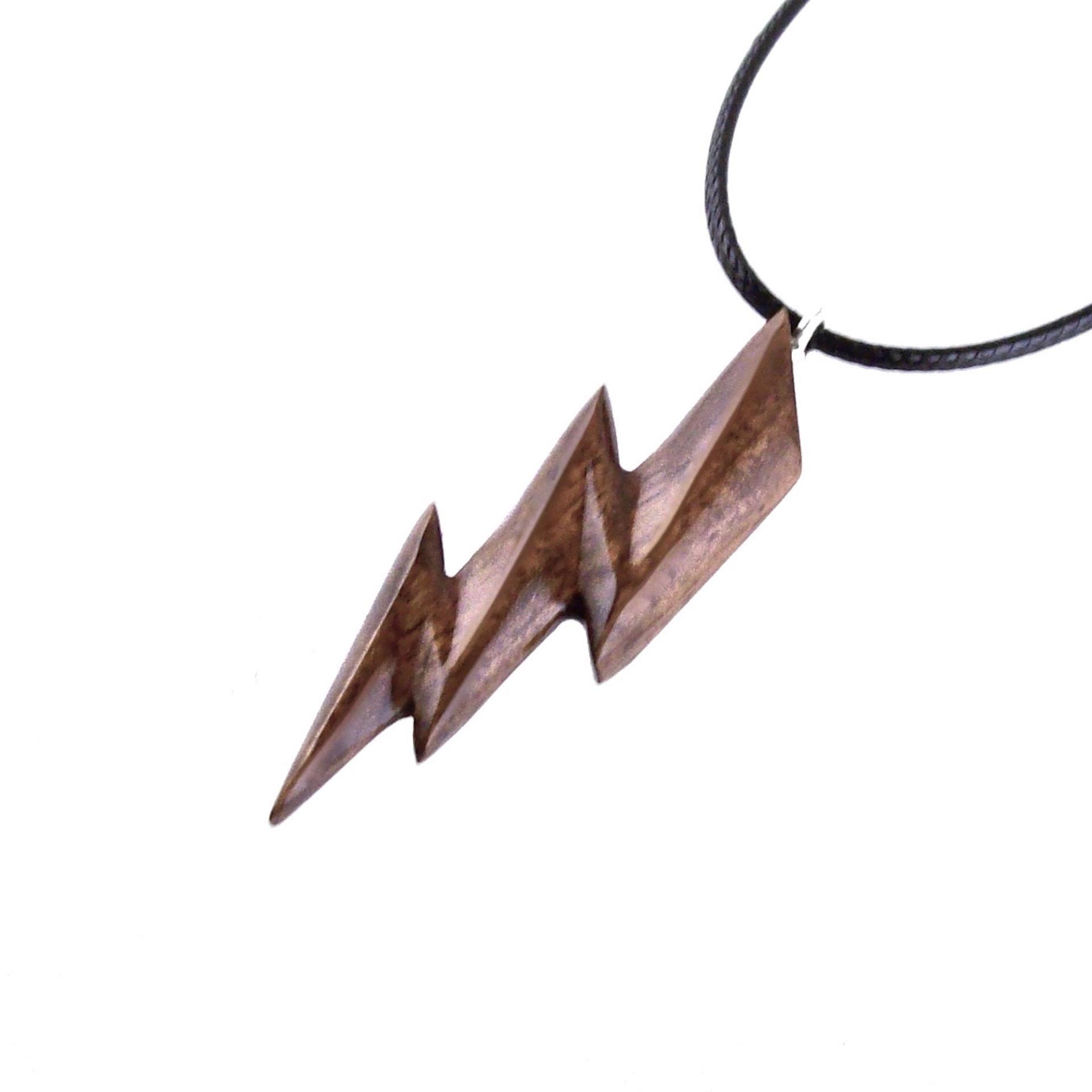 Lighting Bolt Necklace, Hand Carved Wooden Lightning Strike Pendant, Handmade Storm Wood Jewelry Gift for Her Him