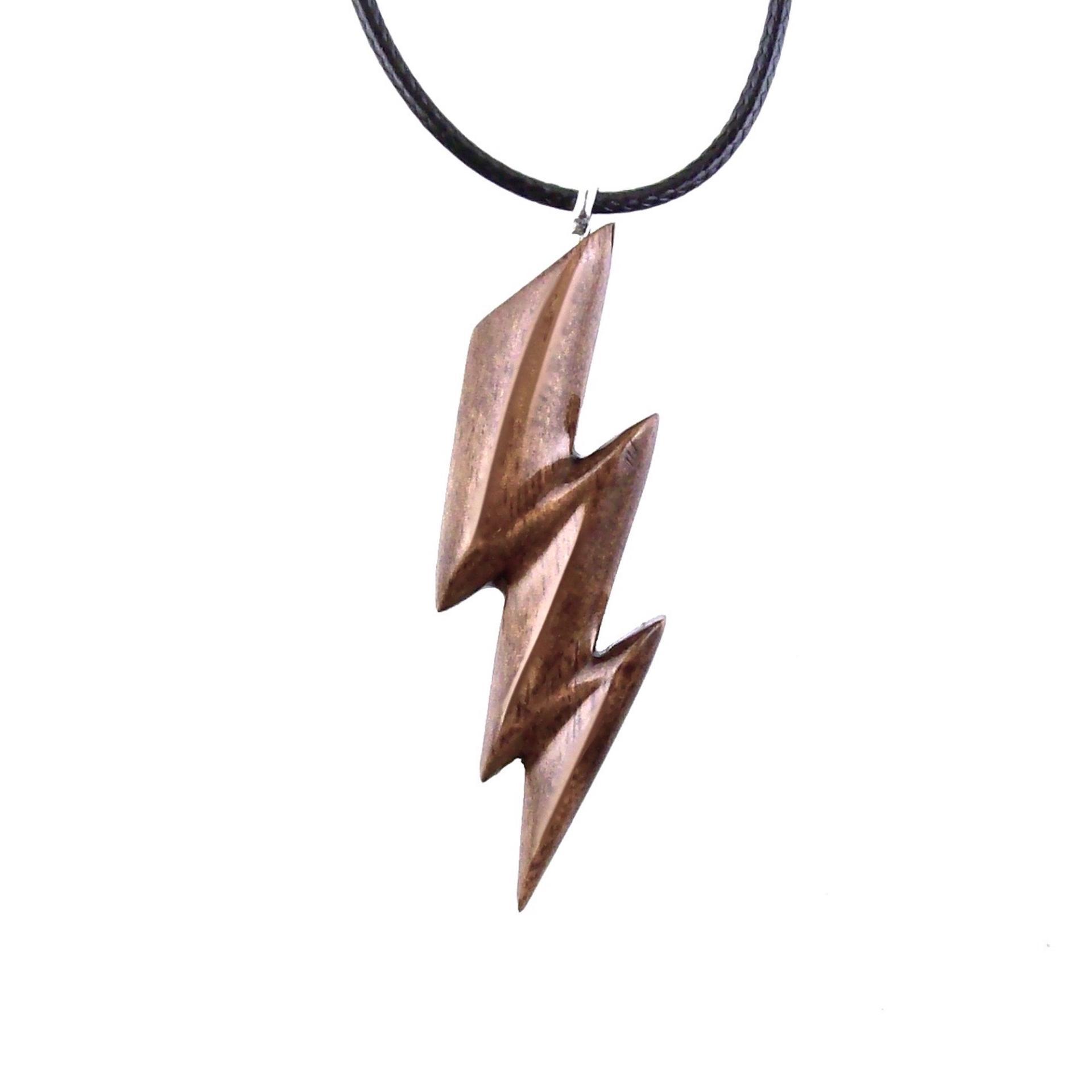 Lighting Bolt Necklace, Hand Carved Wooden Lightning Strike Pendant, Handmade Storm Wood Jewelry Gift for Her Him