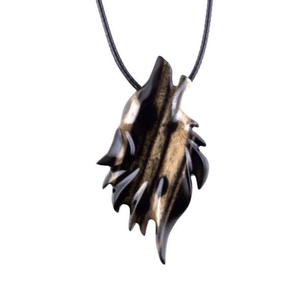 Wolf Necklace, Hand Carved Wooden Wolf Pendant for Men or Women, Spirit Animal Totem Woodland Jewelry