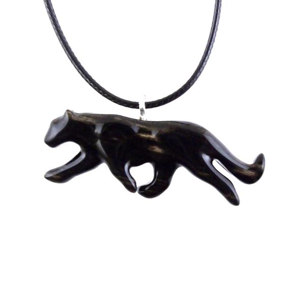 Panther Necklace, Hand Carved Wooden Panther Pendant, Jaguar Necklace, Totem Spirit Animal Wood Jewelry