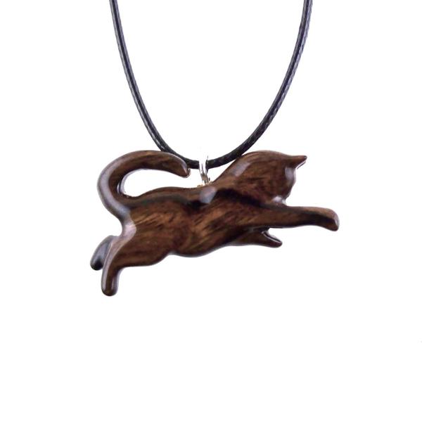 Hand Carved Kitten Necklace, Wooden Cat Pendant for Men Women, Wood Animal Pet Pendant, Cat Lover Gift