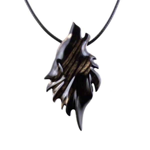 Wolf Necklace, Hand Carved Wooden Wolf Pendant for Men or Women, Spirit Animal Totem Woodland Jewelry