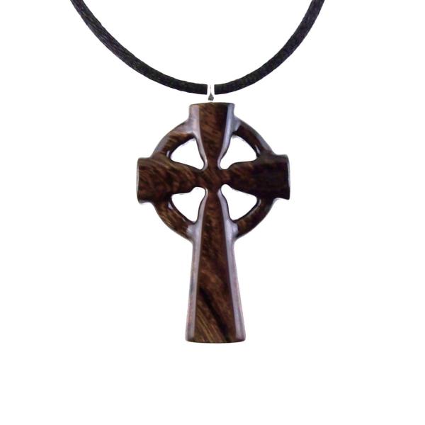 Celtic Cross Pendant, Hand Carved Wood Cross Necklace, Irish Mens Wooden Christian Jewelry, One of a Kind Gift for Him