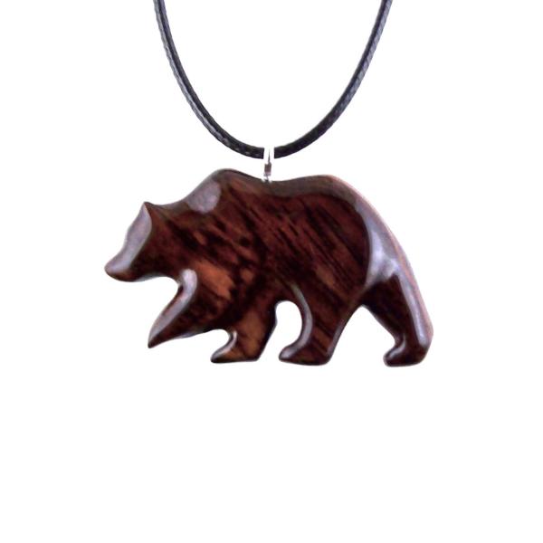 Wood Bear Necklace, Hand Carved Wooden Grizzly Bear Pendant for Men or Women, Spirit Animal Totem Jewelry Gift for Him Her