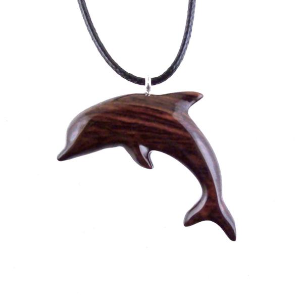 Wooden Dolphin Pendant, Hand Carved Dolphin Necklace, Sea Animal Necklace, Nautical Wood Jewelry for Men or Women