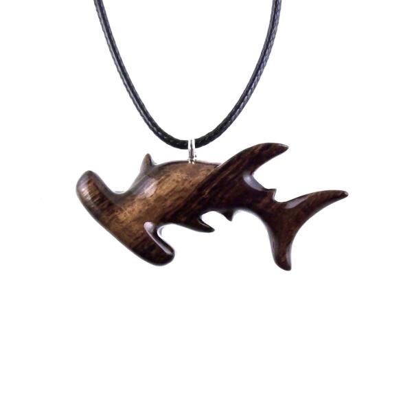 Hammerhead Shark Necklace, Hand Carved Wooden Shark Pendant, Mens Wood Jewelry, Nautical Necklace, Gift for Him