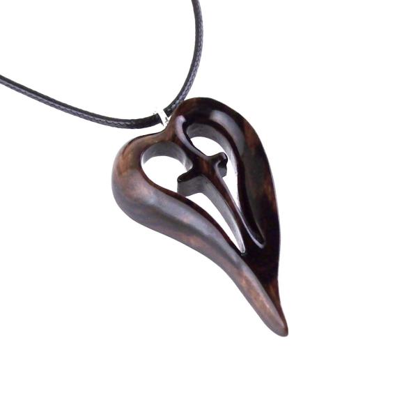 Women Cross Necklace, Wooden Heart Pendant, Hand Carved Wood Cross Necklace, 5th Anniversary Gift for Her, Christian Jewelry