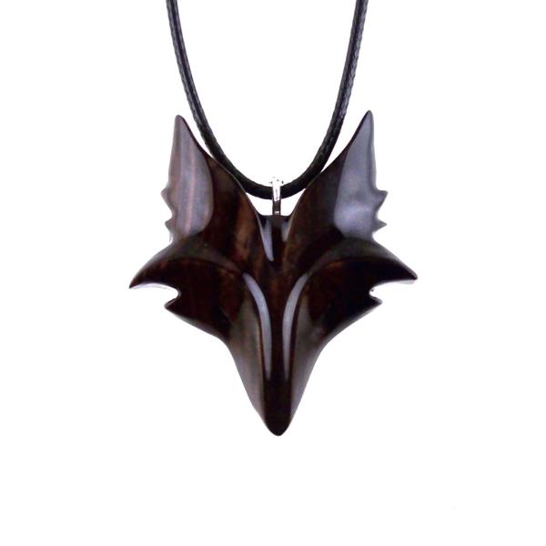 Hand Carved Wooden Fox Pendant, Celtic Fox Necklace for Men or Women, Totem Spirit Animal, Woodland Jewelry Gift for Her or Him