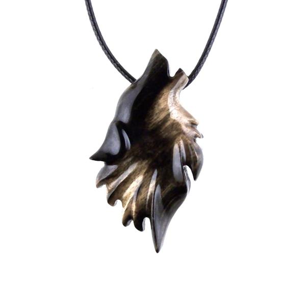 Wolf Necklace, Hand Carved Wooden Wolf Pendant for Men or Women, Spirit Animal Totem Woodland Jewelry