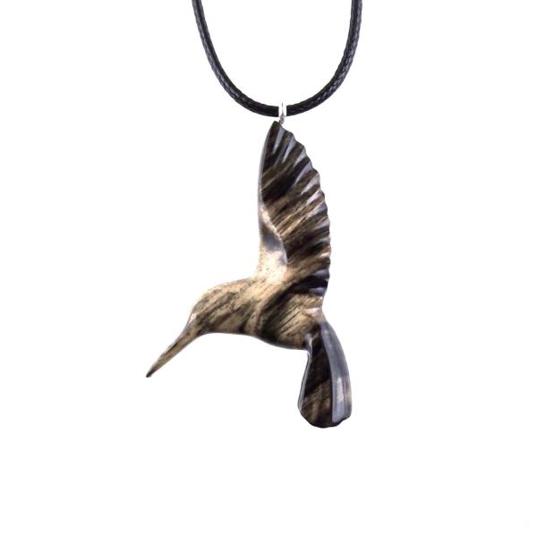 Hummingbird Necklace, Wooden Hummingbird Pendant, Hand Carved Wood Bird Jewelry, One of a Kind Handmade Gift for Her