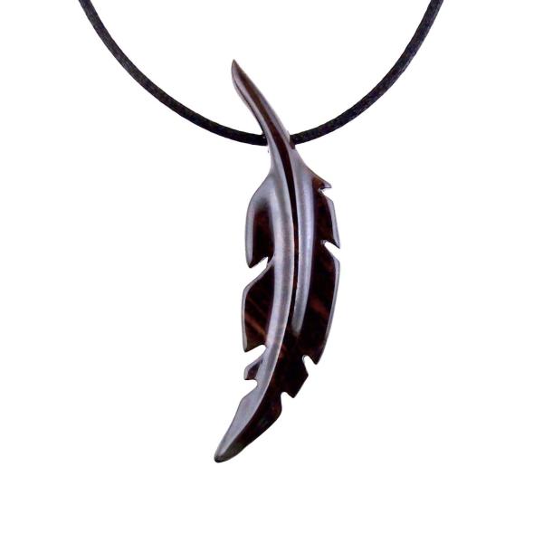 Hand Carved Feather Necklace, Wooden Feather Pendant, Mens Wood Necklace, Tribal Jewelry, One of a Kind Gift for Him
