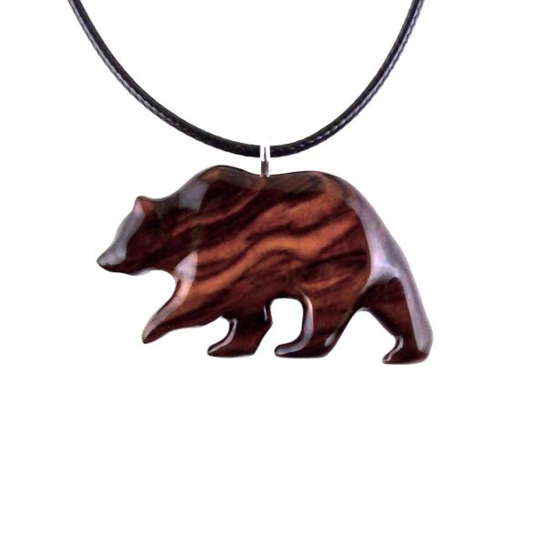 Wood Bear Necklace, Hand Carved Wooden Grizzly Bear Pendant for Men or Women, Spirit Animal Totem Jewelry Gift for Him Her