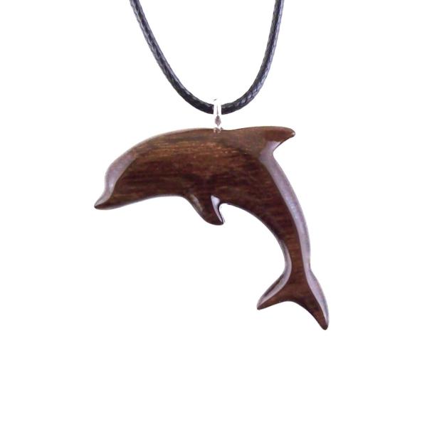 Hand Carved Dolphin Necklace, Wooden Dolphin Pendant for Men Women, Sea Animal Wood Jewelry, Nautical Gift for Him Her