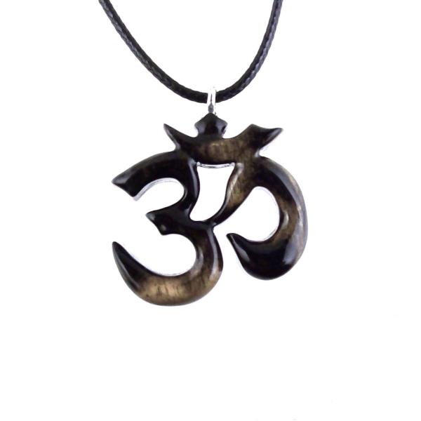 Hand Carved Om Pendant for Men or Women, Wooden Ohm Necklace, Yoga Gift Aum Wood Jewelry