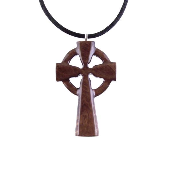 Wooden Celtic Cross Pendant, Wood Celtic Cross Necklace, Hand Carved Irish Christian Jewelry for Men