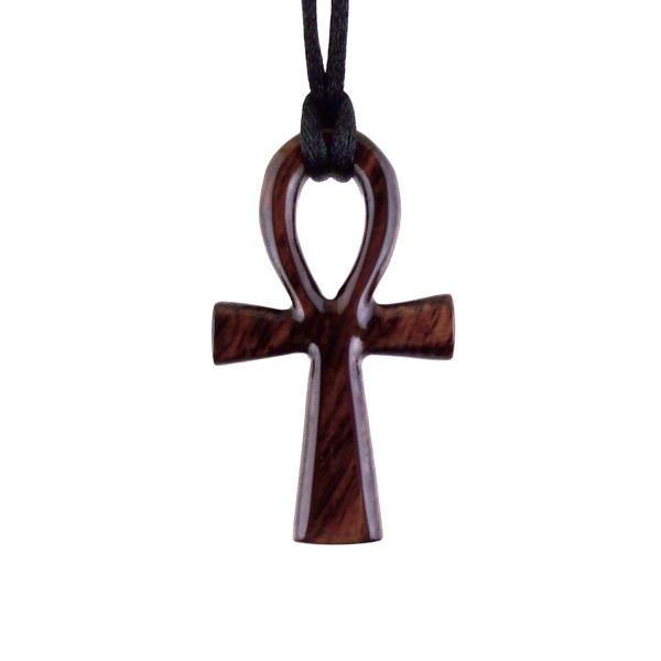 Wooden Ankh Pendant, Hand Carved Egyptian Ankh Cross Necklace for Men or Women, African Wood Jewelry Gift for Him Her