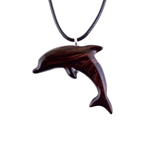 Wooden Dolphin Pendant, Hand Carved Dolphin Necklace, Sea Animal Necklace, Nautical Wood Jewelry for Men or Women