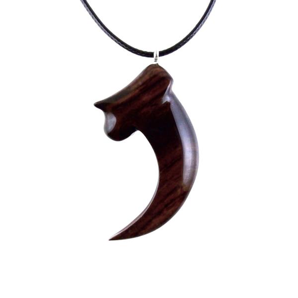 Wooden Bear Claw Pendant, Hand Carved Bear Claw Necklace, Mens Wood Pendant, Tribal Totem Jewelry, One of a Kind Gift for Him