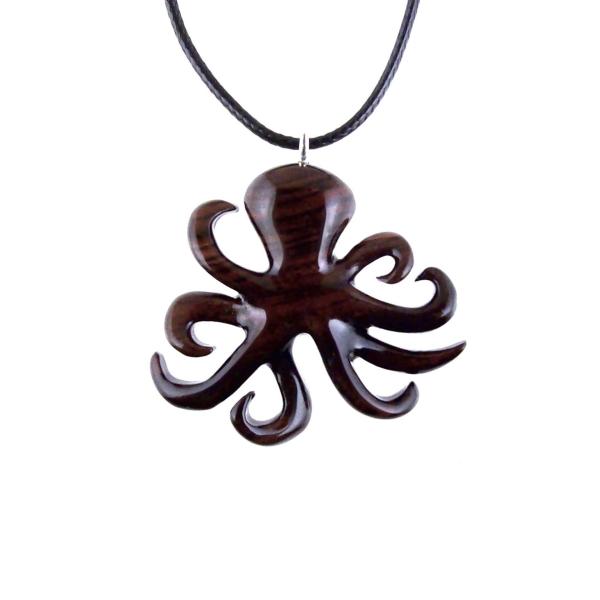 Octopus Necklace, Hand Carved Wooden Octopus Pendant, Nautical Kraken Wood Jewelry