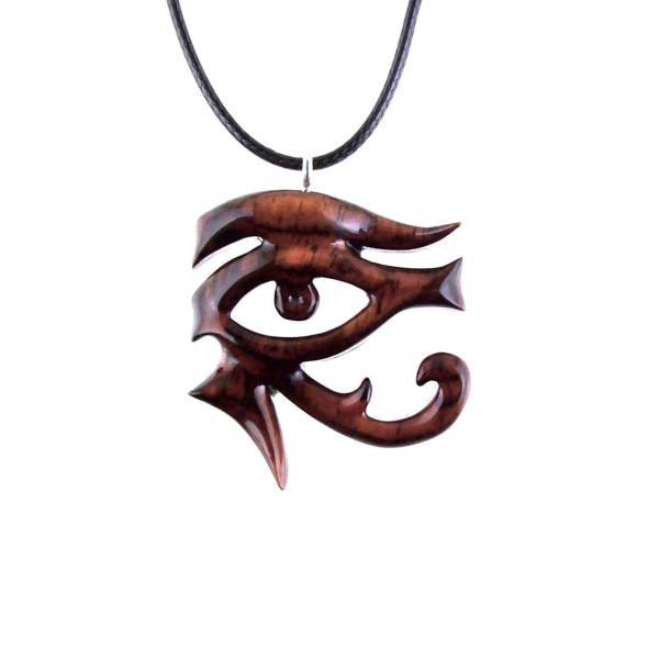 Eye of Horus Pendant Necklace, Hand Carved Wooden Egyptian Jewelry for Men or Women