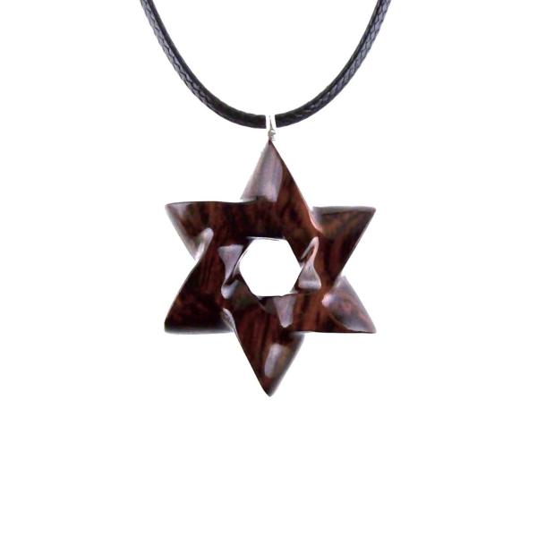 Star of David Pendant, Hand Carved Wooden Jewish Star Necklace for Men or Women, Wood Jewish Jewelry