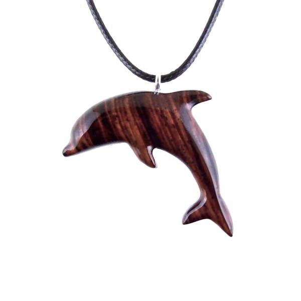 Wooden Dolphin Pendant, Hand Carved Dolphin Necklace, Sea Animal Necklace, Nautical Wood Jewelry for Men or Women